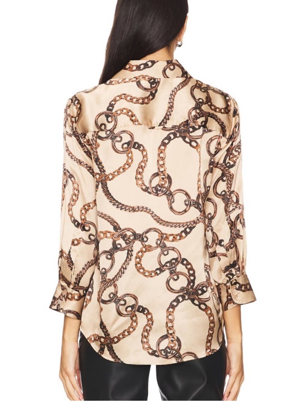 L'AGENCE Dani 3/4 Sleeve Silk Blouse in Almond & Brown Oversized Chain size L - Picture 2 of 8